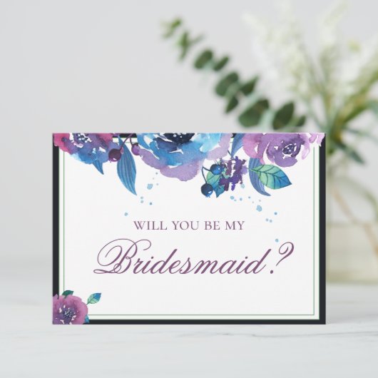 ブルーパープルエレガントトワイライトフローラブライドメイド 招待状 (スタンド正面)