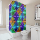 ブルーパープルオレンジグリーングリッタープレイドデザイン シャワーカーテン (インサイチュ)