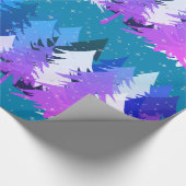 ブルーパープルクリスマスツリーズスターズスノーティール（緑がかった色）ブルー ラッピングペーパー (角)