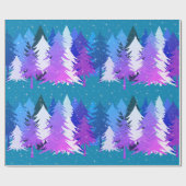 ブルーパープルクリスマスツリーズスターズスノーティール（緑がかった色）ブルー ラッピングペーパー (フラット)