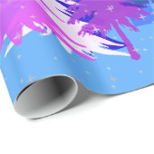 ブルーパープルクリスマスツリーズスターズスノーライトブルー ラッピングペーパー (ロールコーナー)