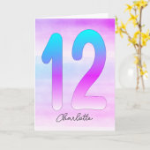 ブルーパープルグラデーション12誕生日 カード (黄色い花)