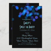 ブルーパープルグラマーライトテーマスイート16誕生日 招待状 (正面/裏面)