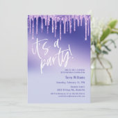 ブルーパープルグリッターサプライズ50thバースデーパーティー 招待状 (スタンド正面)