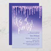 ブルーパープルグリッターサプライズ50thバースデーパーティー 招待状 (正面/裏面)