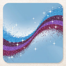 ブルーパープルグリッタースパークリーコースターセット スクエアペーパーコースター