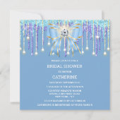 ブルーパープルグリッターダイヤモンドボウきらめくライト 招待状 (正面)