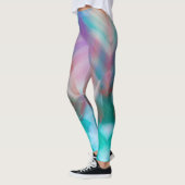 ブルーパープルグリーンティール(緑がかった色)ライトストリーク抽象芸術 はっきりした レギンス (左)