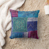 ブルーパープルグリーンパッチワークリバーシブルボホ クッション (ブランケット)