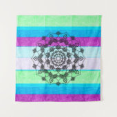 ブルーパープルグリーンマンダラウォールアート タペストリー (正面(横))