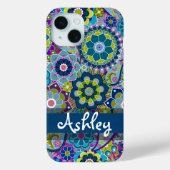 ブルーパープルグリーンレトロフローラルパターン名 Case-Mate iPhoneケース (裏面)