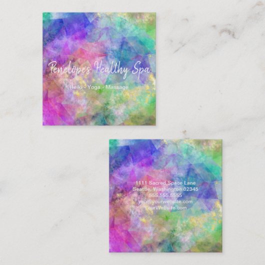 ブルーパープルグリーン抽象芸術スクエアビジネスカード スクエア名刺 (正面/裏面)