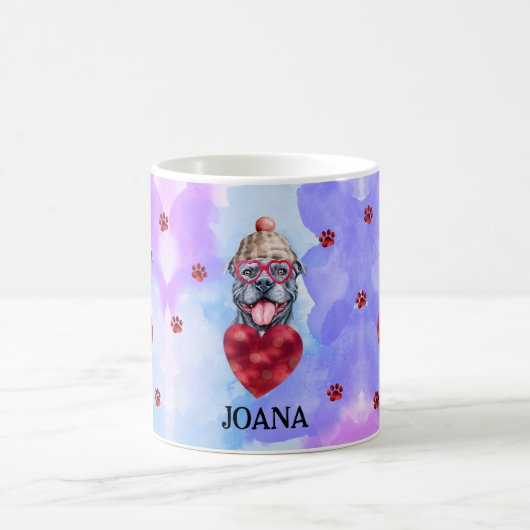 ブルーパープルグレイピットブルバレンタインズデイギフトドッグ コーヒーマグカップ (中央)