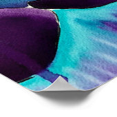 ブルーパープルゴシック水彩画バラ美術 ポスター (角)