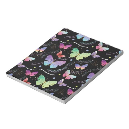 ブルーパープルシック蝶パターン ノートパッド (回転)