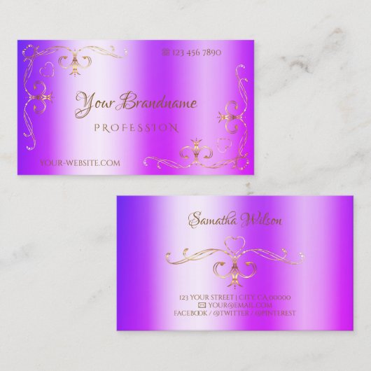 ブルーパープルシメリー金ゴールド華美コーナー装飾品 名刺 (正面/裏面)