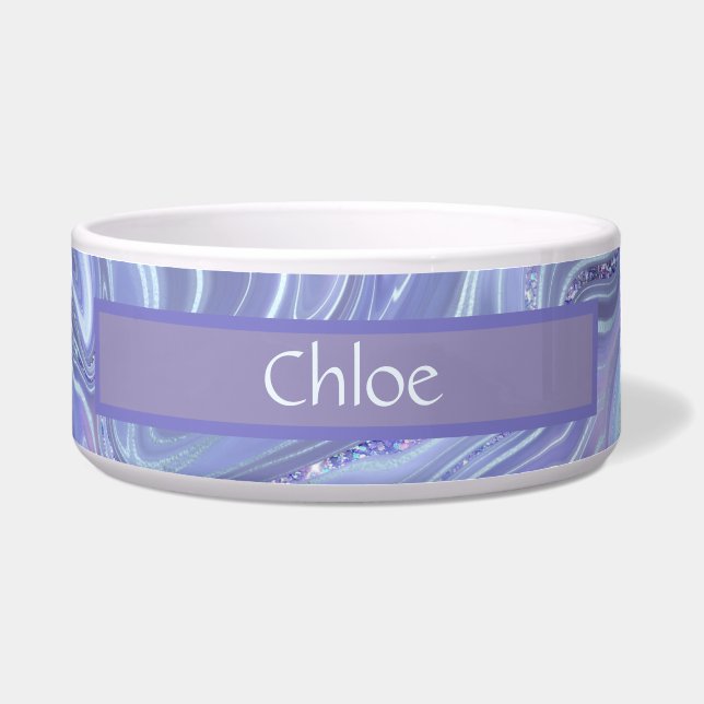 ブルーパープルシルバーアゲイト大理石スワールペット ボウル (正面)