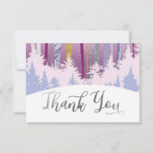 ブルーパープルシルバースノーウッドウィンターツリーズ誕生日 サンキューカード (裏面)