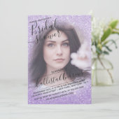 ブルーパープルスパークリーグリッターフォトブライダルシャワー 招待状 (スタンド正面)