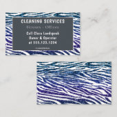 ブルーパープルゼブラプリントグリッタークリーニング 名刺 (正面/裏面)