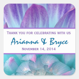 ブルーパープルダリア結婚フラワーズサンキュー004F スクエアシール