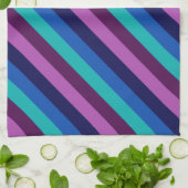 ブルーパープルティール（緑がかった色）ストライプキッチンタオル キッチンタオル (折り畳み)