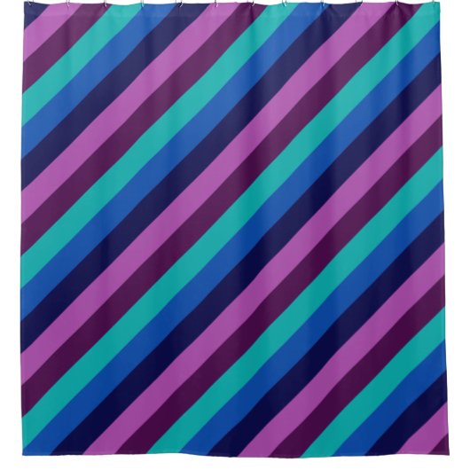ブルーパープルティール(緑がかった色)ストライプシャワーカーテン シャワーカーテン (正面)