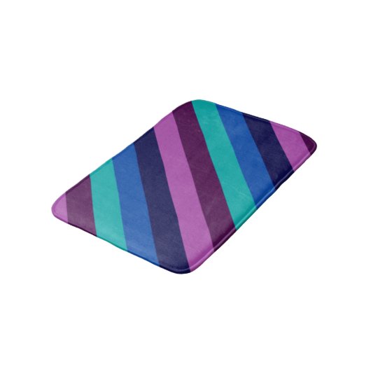 ブルーパープルティール(緑がかった色)ストライプズスモールバスマット バスマット (アングル)