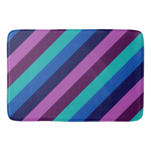 ブルーパープルティール（緑がかった色）ストライプズラージバスマット バスマット (正面)