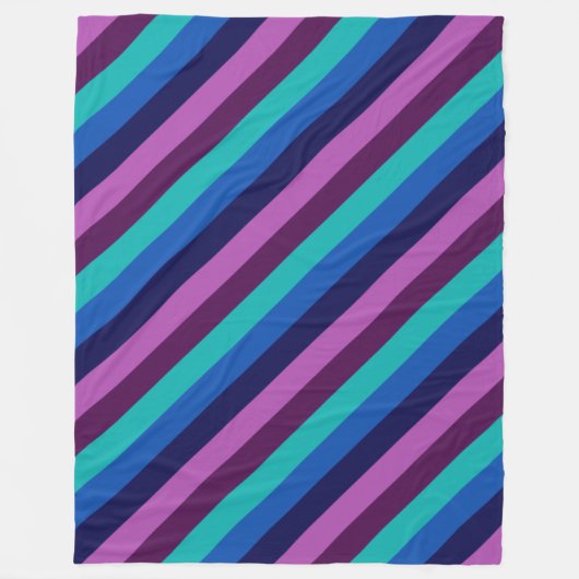 ブルーパープルティール(緑がかった色)ストライプズ大フリースブランケット フリースブランケット (正面)
