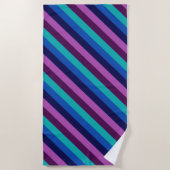 ブルーパープルティール(緑がかった色)ストライプビーチタオル ビーチタオル (正面)