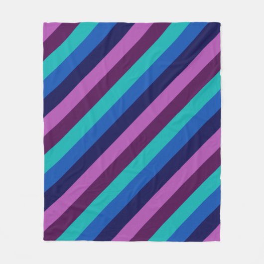 ブルーパープルティール(緑がかった色)ストライプフリースブランケット フリースブランケット (正面)