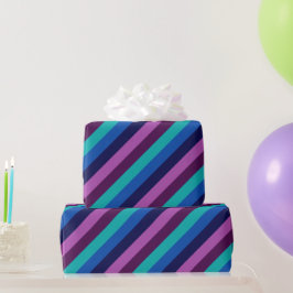 ブルーパープルティール（緑がかった色）ストライプ紙 ラッピングペーパー