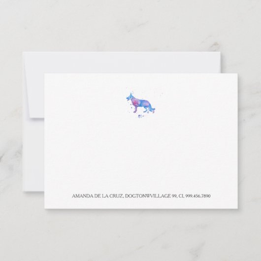 ブルーパープルドイツシェパード水彩画 (正面)