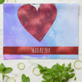 ブルーパープルドッグ恋人バレンタインデー縁どスコリー キッチンタオル (折り畳み)