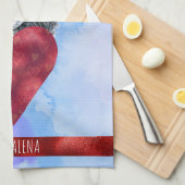 ブルーパープルドッグ恋人バレンタインデー縁どスコリー キッチンタオル (四つ折り)