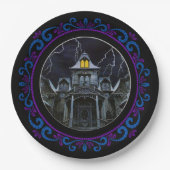 ブルーパープルハウス幽霊のよく出るハロウィーン ペーパープレート (正面)