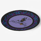 ブルーパープルハッピーハローウィン幽霊のよく出るハウス ペーパープレート (アングル)