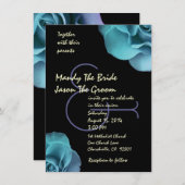 ブルーパープルバラとブラッ結婚クのテンプレート 招待状 (正面/裏面)