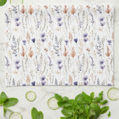 ブルーパープルバラベージュワイルドフラワーズボタニカルボホ キッチンタオル (折り畳み)