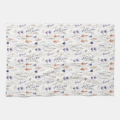 ブルーパープルバラベージュワイルドフラワーズボタニカルボホ キッチンタオル (横)