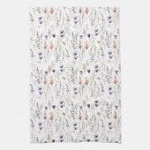 ブルーパープルバラベージュワイルドフラワーズボタニカルボホ キッチンタオル (縦)