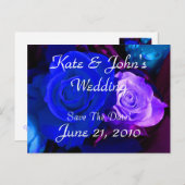 ブルーパープルバラ日付の保存 案内ポストカード (正面/裏面)