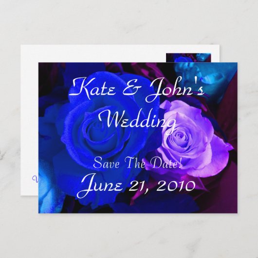 ブルーパープルバラ日付の保存 案内ポストカード (正面/裏面)