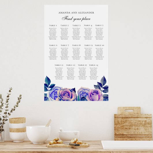 ブルーパープルバラ。の結婚座席表14表 ポスター (キッチン)