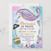ブルーパープルパイレーツマーメイドジョイント誕生日 招待状 (正面)