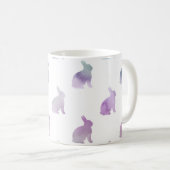 ブルーパープルパステルウォーターカラーバニーバックグラウンド コーヒーマグカップ (正面右)