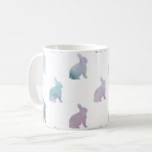 ブルーパープルパステルウォーターカラーバニーバックグラウンド コーヒーマグカップ (正面左)