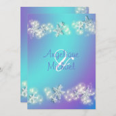 ブルーパープルビーチ結婚ヒトデ 招待状 (正面/裏面)