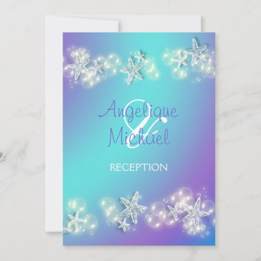 ブルーパープルビーチ結婚ヒトデ 招待状 (正面)